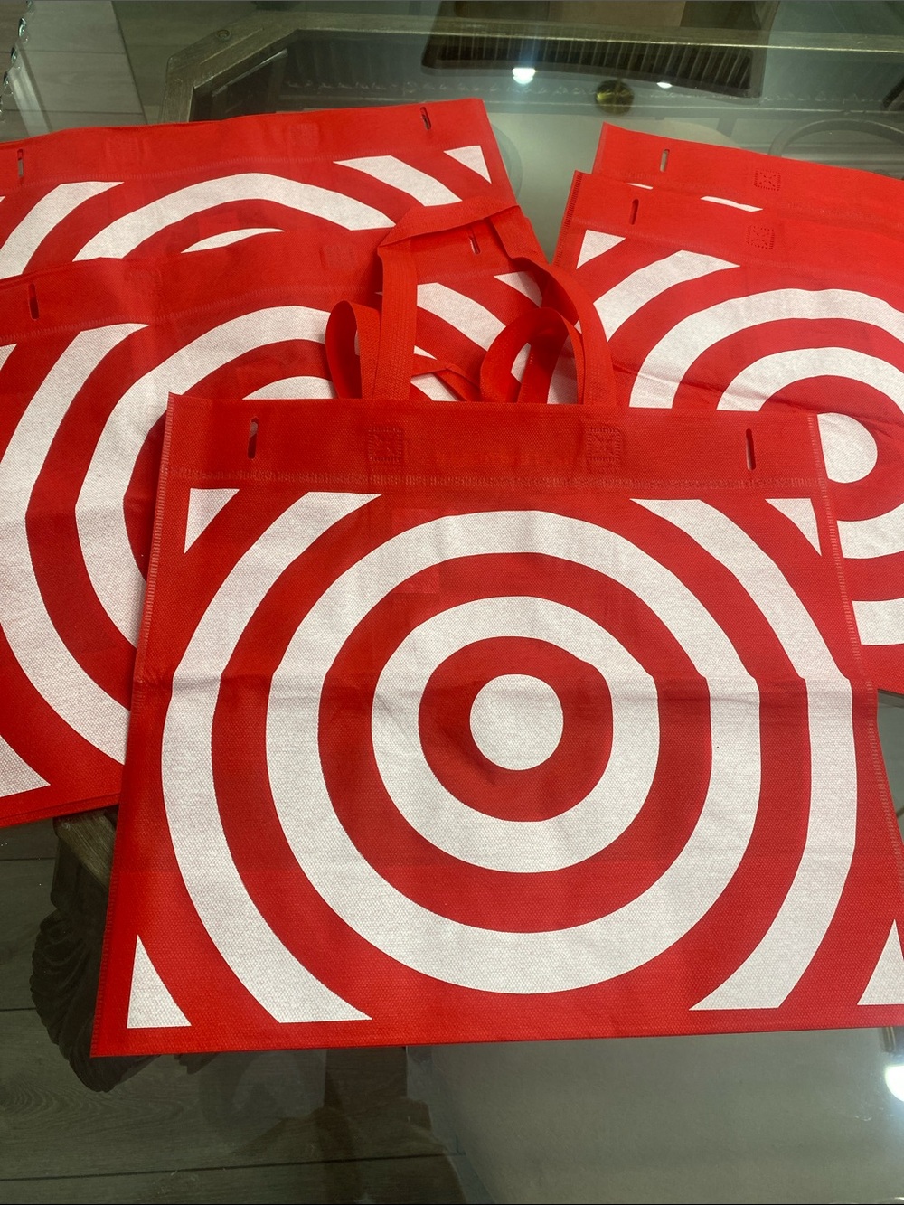 5 Red Target-Print Reusable Tote Bags NWOT